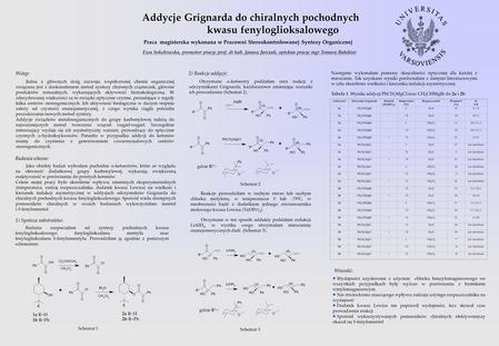 Addycje Grignarda do chiralnych pochodnych kwasu fenyloglioksalowego