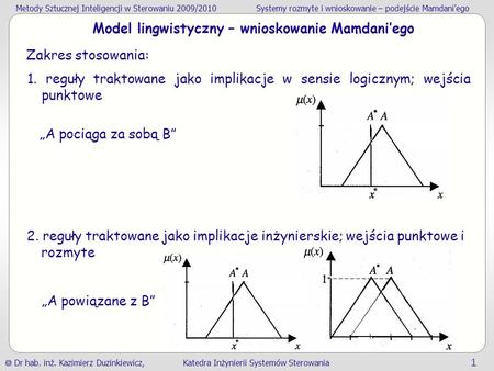 Model lingwistyczny – wnioskowanie Mamdani’ego