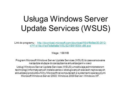 Usługa Windows Server Update Services (WSUS)