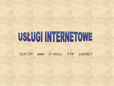 USŁUGI INTERNETOWE TCP/IP WWW E-MAIL FTP USENET.