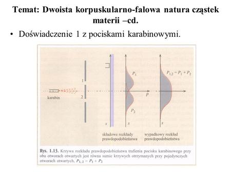 Temat: Dwoista korpuskularno-falowa natura cząstek materii –cd.