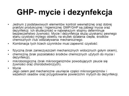 GHP- mycie i dezynfekcja