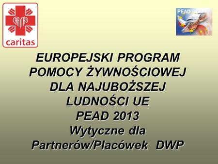 EUROPEJSKI PROGRAM POMOCY ŻYWNOŚCIOWEJ DLA NAJUBOŻSZEJ LUDNOŚCI UE PEAD 2013 Wytyczne dla Partnerów/Placówek DWP.