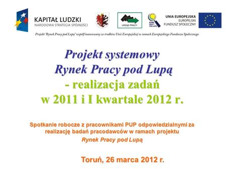 Projekt systemowy Rynek Pracy pod Lupą - realizacja zadań w 2011 i I kwartale 2012 r. Spotkanie robocze z pracownikami PUP odpowiedzialnymi za realizację.
