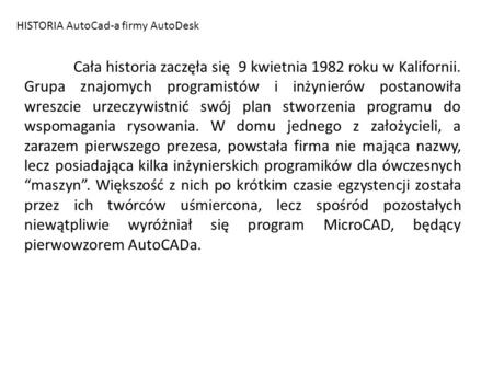 HISTORIA AutoCad-a firmy AutoDesk