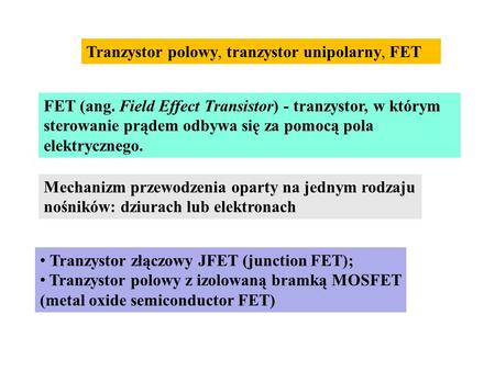 Tranzystor polowy, tranzystor unipolarny, FET