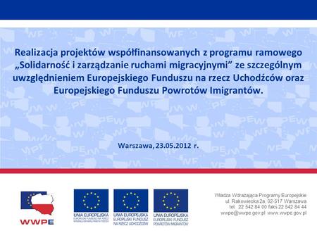 Realizacja projektów współfinansowanych z programu ramowego „Solidarność i zarządzanie ruchami migracyjnymi” ze szczególnym uwzględnieniem Europejskiego.