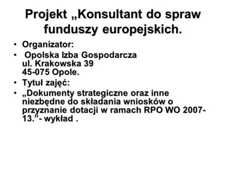 Projekt „Konsultant do spraw funduszy europejskich.