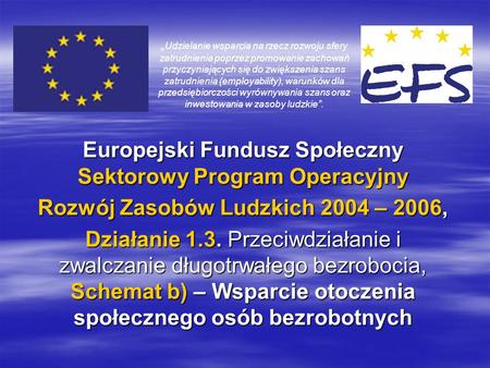 Europejski Fundusz Społeczny Sektorowy Program Operacyjny Rozwój Zasobów Ludzkich 2004 – 2006, Działanie 1.3. Przeciwdziałanie i zwalczanie długotrwałego.