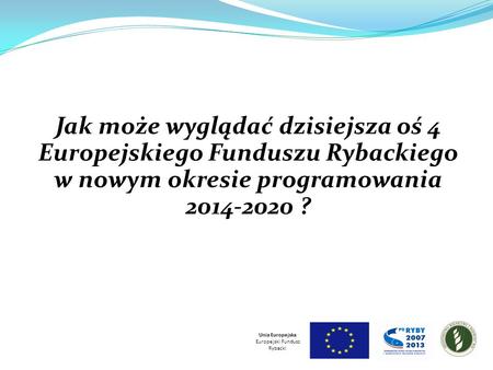 Jak może wyglądać dzisiejsza oś 4 Europejskiego Funduszu Rybackiego w nowym okresie programowania 2014-2020 ? Unia Europejska Europejski Fundusz Rybacki.