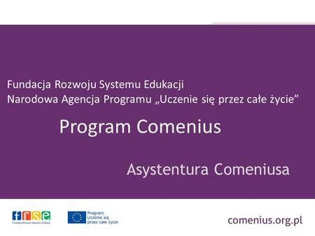Fundacja Rozwoju Systemu Edukacji Narodowa Agencja Programu Uczenie się przez całe życie Asystentura Comeniusa Program Comenius.