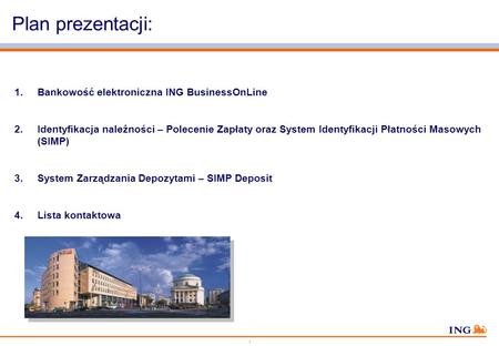 Plan prezentacji: Bankowość elektroniczna ING BusinessOnLine