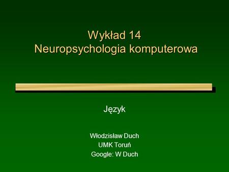 Wykład 14 Neuropsychologia komputerowa