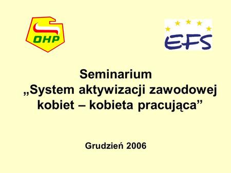 Seminarium System aktywizacji zawodowej kobiet – kobieta pracująca Grudzień 2006.