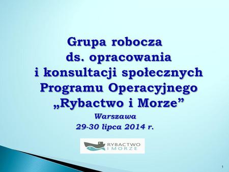 Grupa robocza ds. opracowania i konsultacji społecznych Programu Operacyjnego „Rybactwo i Morze” Warszawa 29-30 lipca 2014 r.