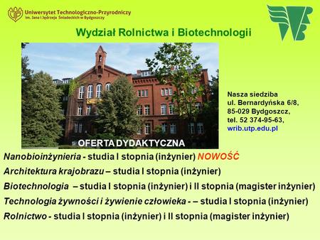 Wydział Rolnictwa i Biotechnologii