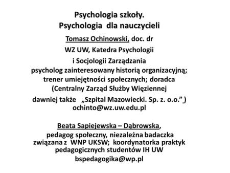 Psychologia szkoły. Psychologia dla nauczycieli