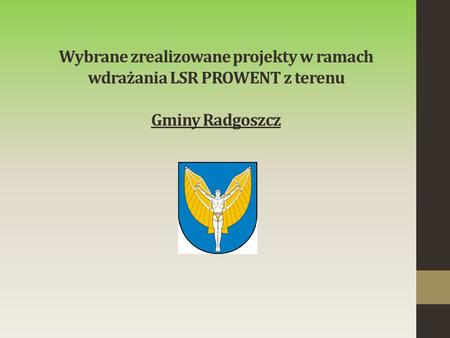 Wybrane zrealizowane projekty w ramach wdrażania LSR PROWENT z terenu Gminy Radgoszcz.