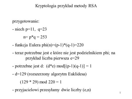 Kryptologia przykład metody RSA