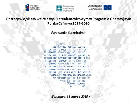 Obszary wiejskie w walce z wykluczeniem cyfrowym w Programie Operacyjnym Polska Cyfrowa 2014-2020 Wyzwanie dla młodych Warszawa, 31 marca 2015 r.