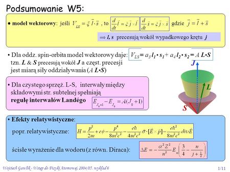Podsumowanie W5: J L S  model wektorowy: jeśli , to gdzie