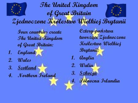 Cztery państwa tworzące Zjednoczone Królestwo Wielkiej Brytanii: