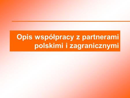 Opis współpracy z partnerami polskimi i zagranicznymi.