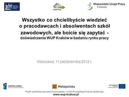 Www.wup-krakow.pl Projekt współfinansowany przez Unię Europejską w ramach Europejskiego Funduszu Społecznego Wszystko co chcielibyście wiedzieć o pracodawcach.