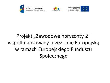 Projekt Zawodowe horyzonty 2 współfinansowany przez Unię Europejską w ramach Europejskiego Funduszu Społecznego.