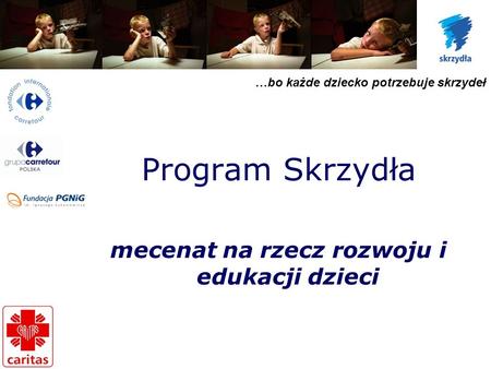 …bo każde dziecko potrzebuje skrzydeł Program Skrzydła mecenat na rzecz rozwoju i edukacji dzieci.