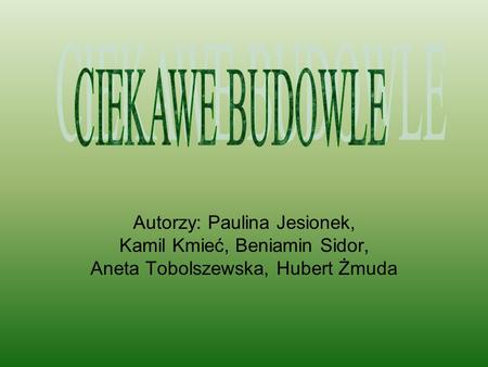 CIEKAWE BUDOWLE Autorzy: Paulina Jesionek, Kamil Kmieć, Beniamin Sidor, Aneta Tobolszewska, Hubert Żmuda.