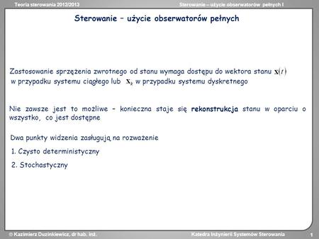 Sterowanie – użycie obserwatorów pełnych