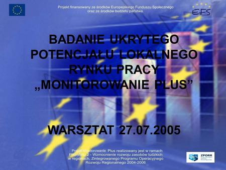 BADANIE UKRYTEGO POTENCJAŁU LOKALNEGO RYNKU PRACY MONITOROWANIE PLUS WARSZTAT 27.07.2005.