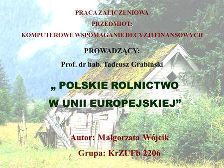 Strona tytułowa „ POLSKIE ROLNICTWO W UNII EUROPEJSKIEJ”