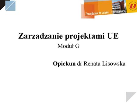 Zarzadzanie projektami UE Moduł G Opiekun dr Renata Lisowska.