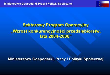 Ministerstwo Gospodarki, Pracy i Polityki Społecznej Sektorowy Program Operacyjny Wzrost konkurencyjności przedsiębiorstw, lata 2004-2006 Ministerstwo.