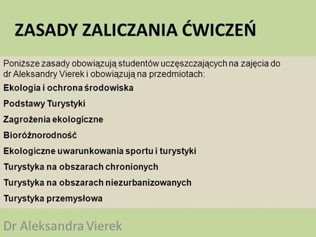 ZASADY ZALICZANIA ĆWICZEŃ