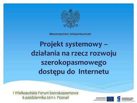 Projekt systemowy – działania na rzecz rozwoju szerokopasmowego dostępu do Internetu M INISTERSTWO I NFRASTRUKTURY.