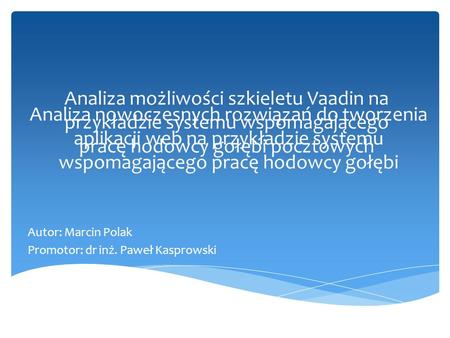 Autor: Marcin Polak Promotor: dr inż. Paweł Kasprowski