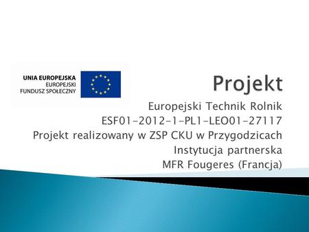 Europejski Technik Rolnik ESF01-2012-1-PL1-LEO01-27117 Projekt realizowany w ZSP CKU w Przygodzicach Instytucja partnerska MFR Fougeres (Francja)