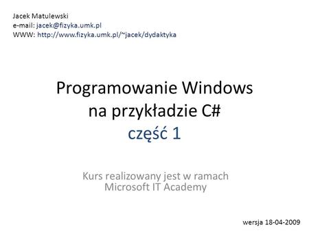 Programowanie Windows na przykładzie C# część 1