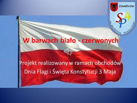 W barwach biało - czerwonych Projekt realizowany w ramach obchodów Dnia Flagi i Święta Konstytucji 3 Maja.