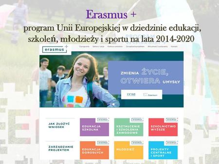 Erasmus + program Unii Europejskiej w dziedzinie edukacji, szkoleń, młodzieży i sportu na lata 2014-2020.