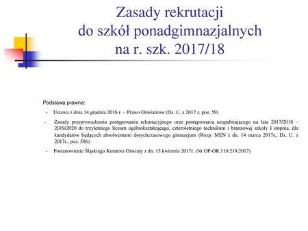 Zasady rekrutacji do szkół ponadgimnazjalnych na r. szk. 2017/18