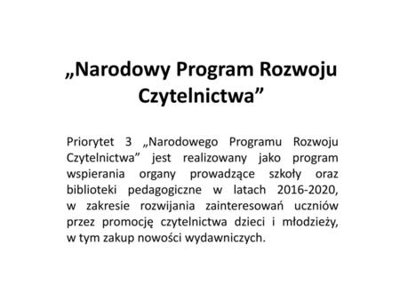 „Narodowy Program Rozwoju Czytelnictwa”