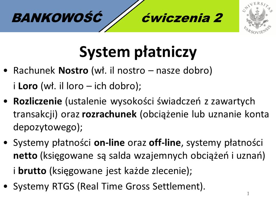 UNIWERSYTET WARSZAWSKI System Płatniczy I Rozliczenia Bezgotówkowe ...