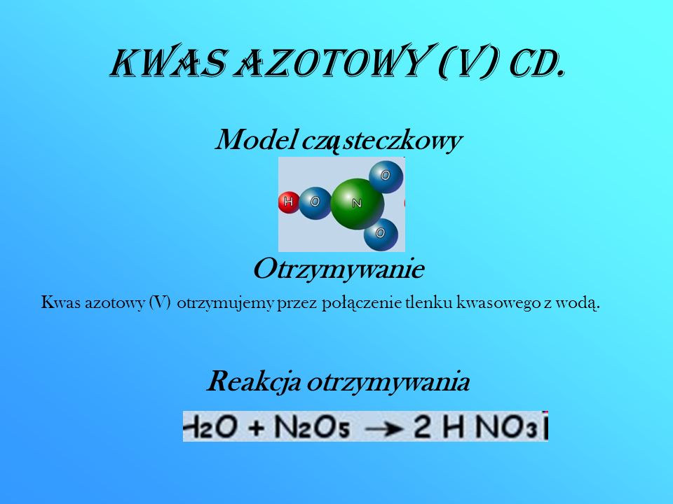 Kwas azotowy (V) CD. Model cząsteczkowy Otrzymywanie