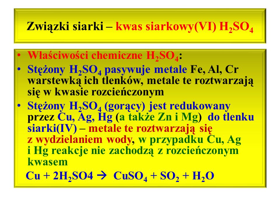 Związki siarki – kwas siarkowy(VI) H2SO4