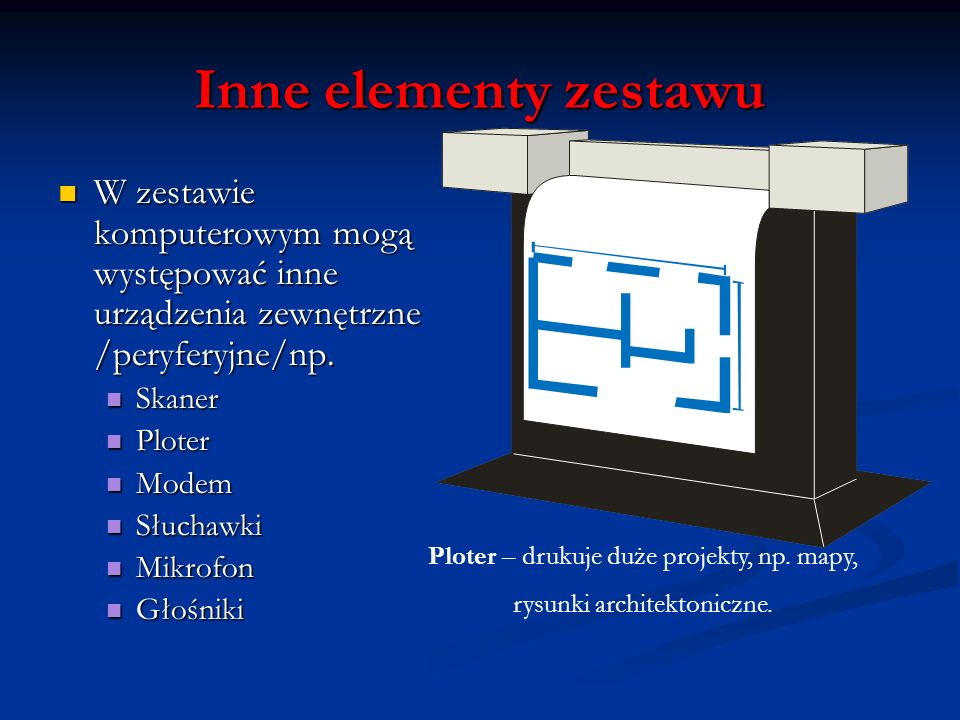 Inne elementy zestawu W zestawie komputerowym mogą występować inne urządzenia zewnętrzne /peryferyjne/np.