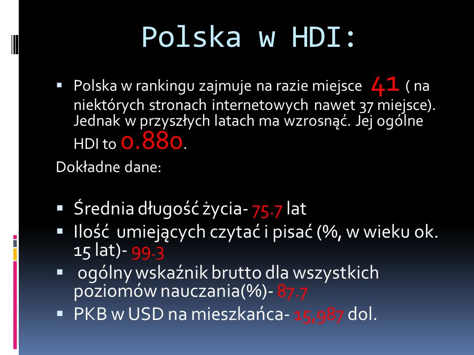 Polska w HDI: Średnia długość życia lat